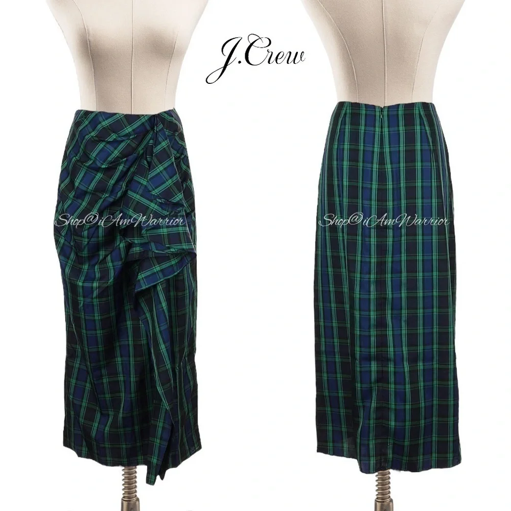 J.Crew NWT evergreen tartan ruffle midi/maxi skirt *shop@iamwarrior